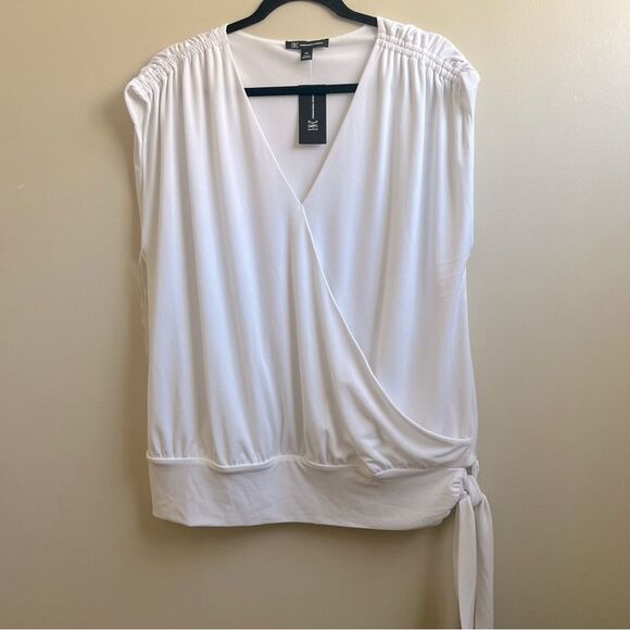 NWT I.N.C. International Concepts white Women's Ruched Side-Tie Top Size XXL - Picture 2 of 6